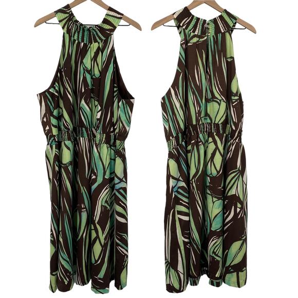 Lane Bryant Halter Fit & Flare Mini Dress Printed Green Brown Abstract NEW 26/28 - Picture 1 of 9